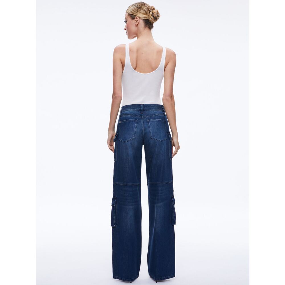 Alice + Olivia Cay Cargo Wide Leg Baggy Jeans Sz 25 - Picture 9 of 9